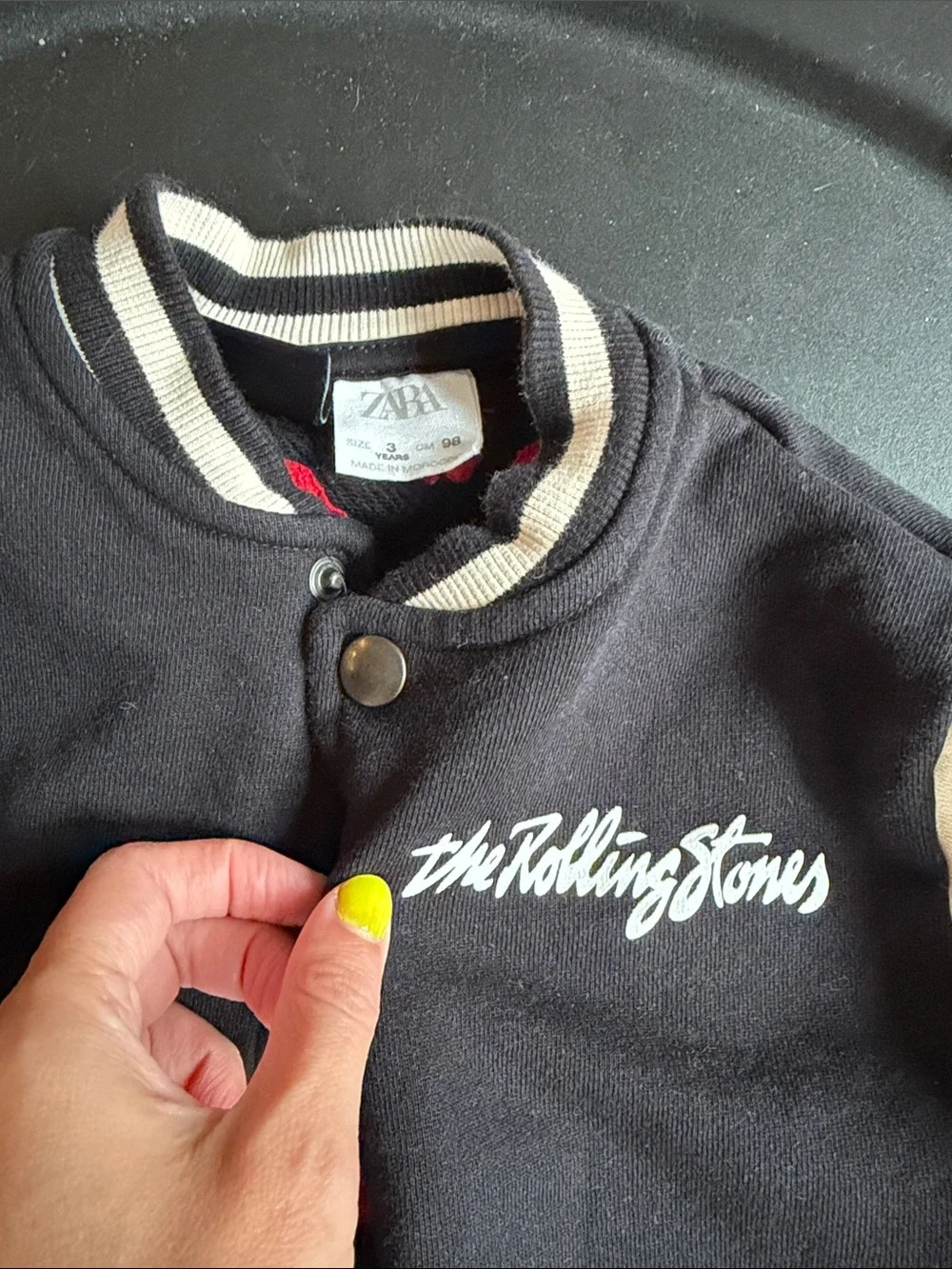 Zara Black Varsity Jacket with Red & White Tongue Patch